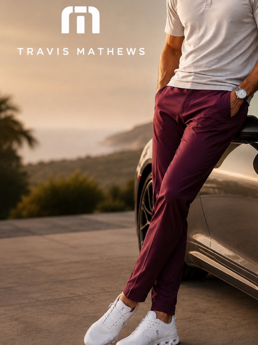 Travis Mathew Men's Maroon Slim Jogger Pants